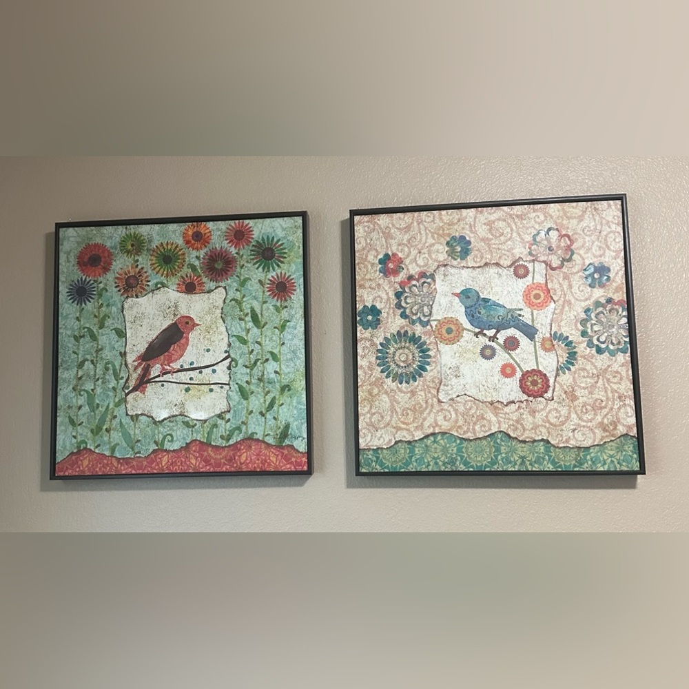 Red bird and blue bird with blowers.